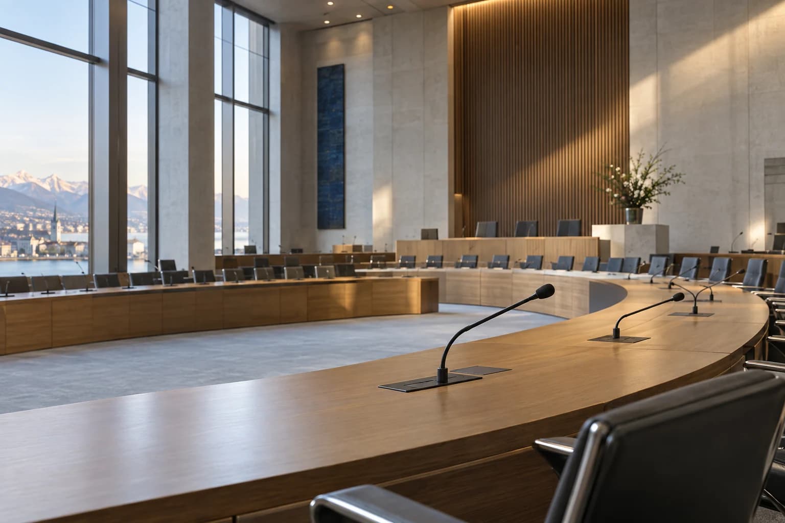 Delegiertenmikrofone in einem grossen Konferenz- und Sitzungssaal