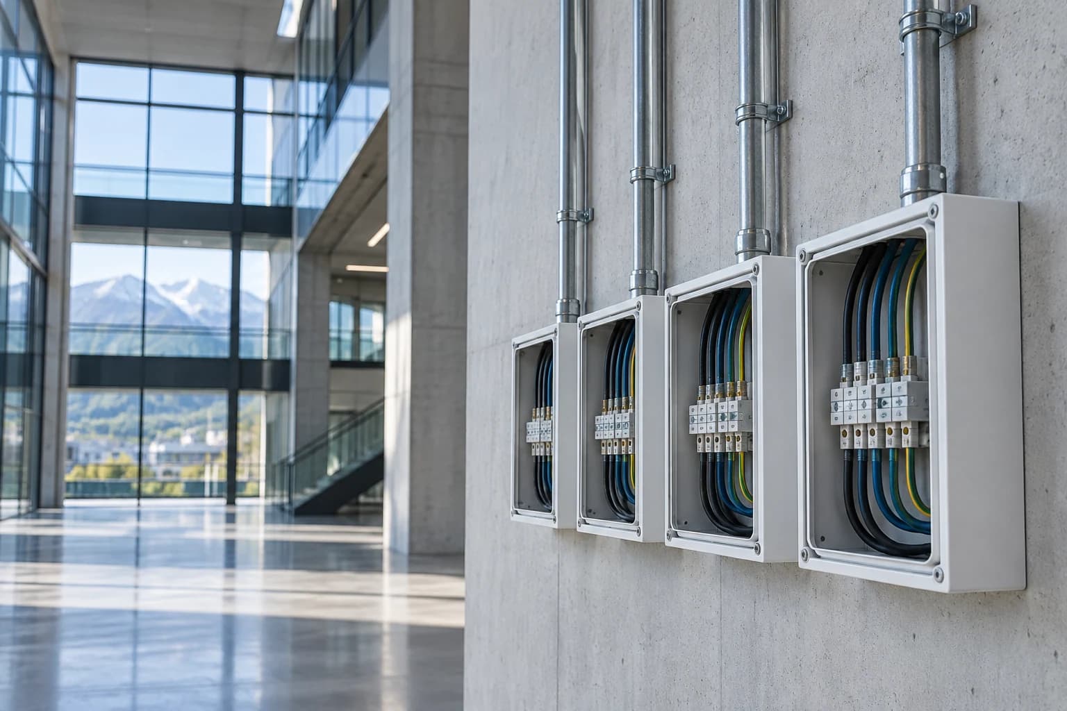 Präzise vorbereitete Elektroanschlüsse in einem grossen Neubau